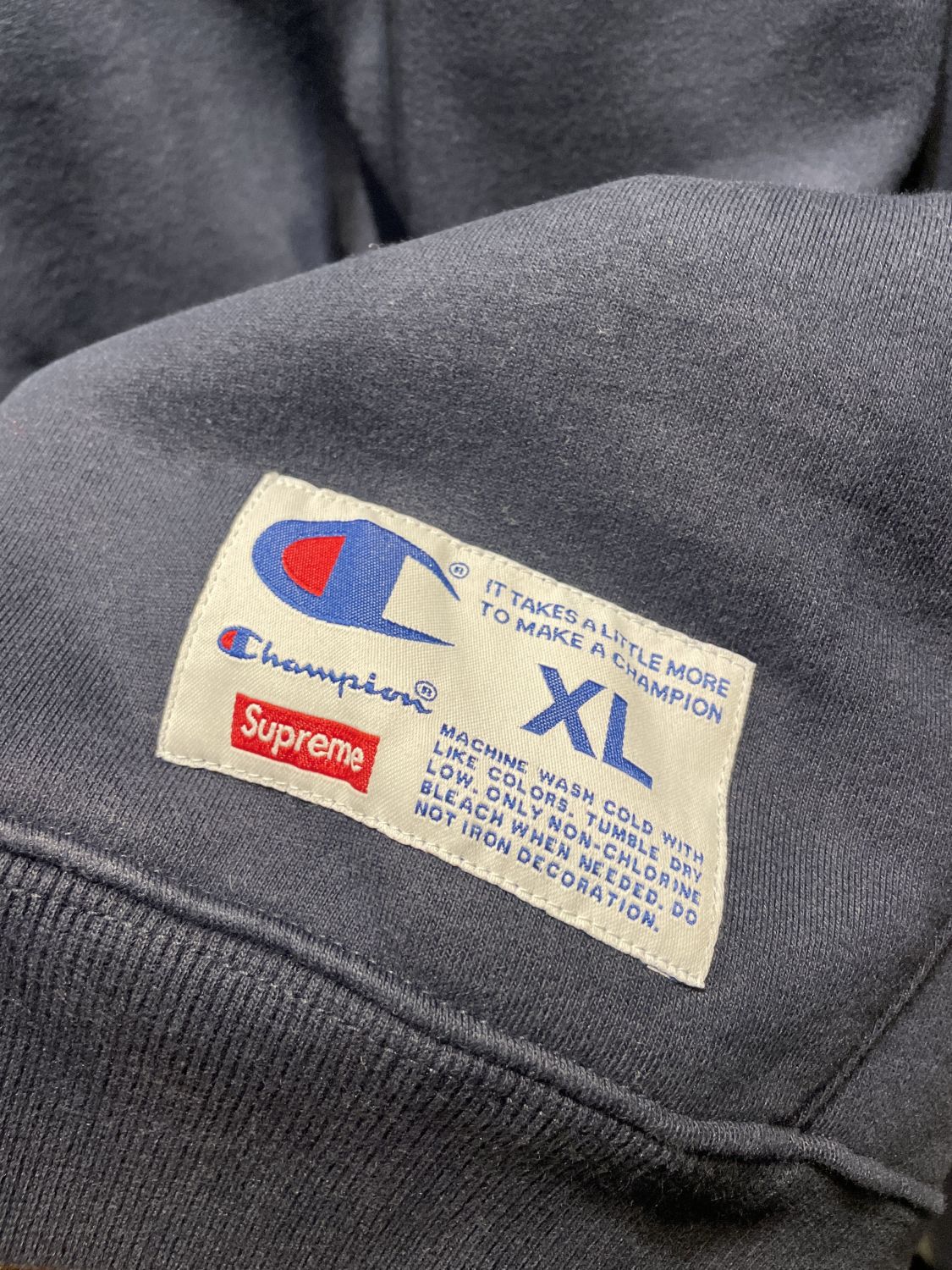 18639 - Supreme X Champion Navy Blue Hoodie | Item Details - AfterMarket