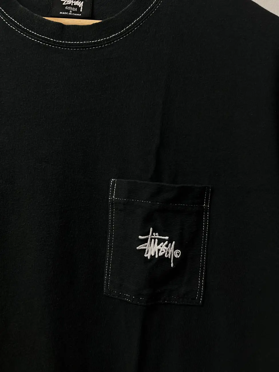 55404 - Stussy Black Embroided Logo Pocket Tee | Item Details - AfterMarket